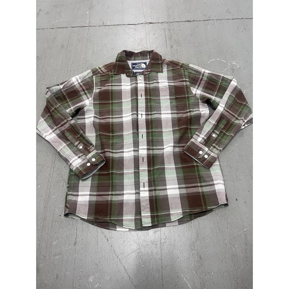 The North Face Shirt Mens Large Brown Green Plaid Long Sleeve Button Up Formal
